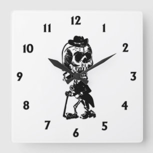 Horloge Carrée Squelette Dapper avec chiffres noirs