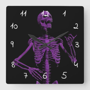 Horloge Carrée Squelette de guitare aérienne violette