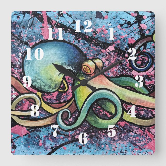 Horloge Carrée Squid Splatter Art (Recto)