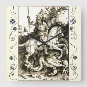 Horloge Carrée ST. GEORGE ET DRAGON, Blanc noir