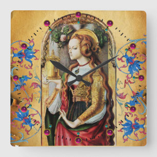 Horloge Carrée ST MARY MAGDALENE Red Blue Floral Swirls