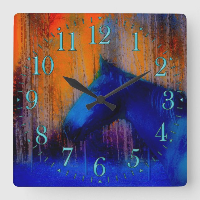 Horloge Carrée Stallion et Imaginaire Horse-amoureux Art Moderne (Recto)