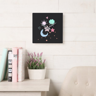 Horloge Carrée Star Moon nuage soleil coeur mignon