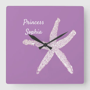 Horloge Carrée Starfish Coastal Beach Nom du prêteur Modèle Cut