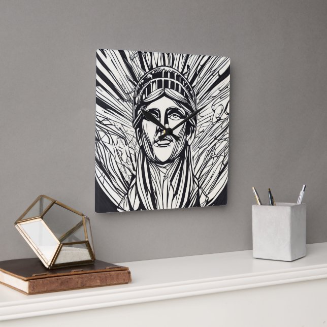 Horloge Carrée Statue Abstraite moderne de Liberty Line Art (Bureau)