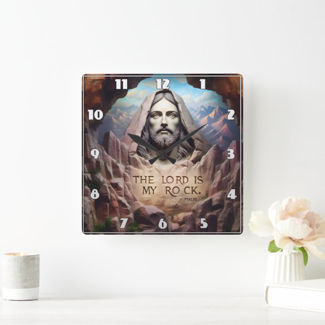 Horloge Carrée Statue Divine : Le Seigneur Est Mon Rocher (Maison)