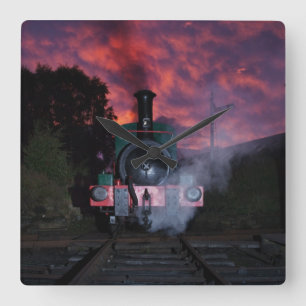 Horloge Carrée Steam Train Wall Clock