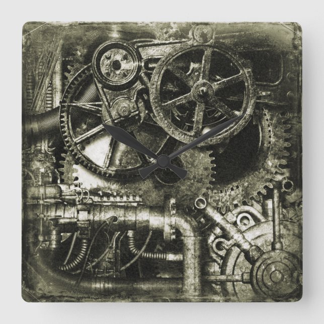 Horloge Carrée SteamPunk Gears Acrylic Wall Clock (Recto)
