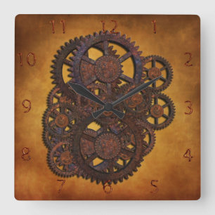 Horloge Carrée Steampunk Rusty