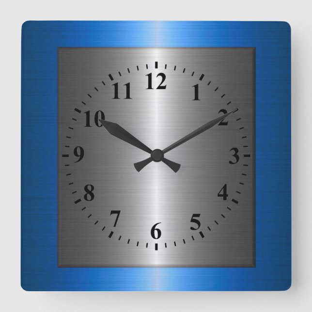 Horloge Carrée Steel metal bleu et silver stainless (Recto)