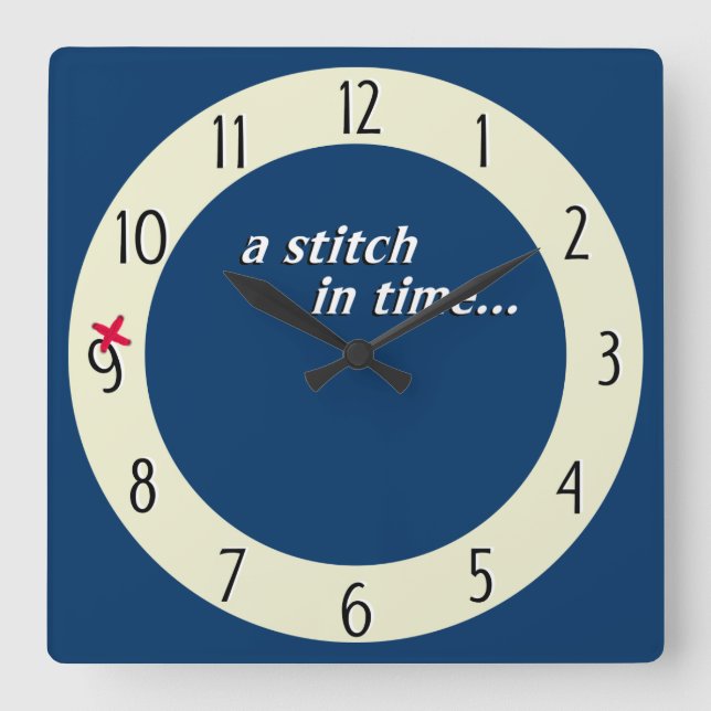 Horloge Carrée Stitch in time saves 9 clock - blue (Recto)