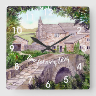 Horloge Carrée Stone Bridge Watercolor