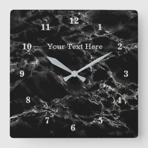 Horloge Carrée Stone en marbre noir tendance - Ajouter votre text