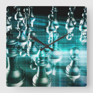 Horloge Carrée Stratégie commerciale avec un concept d'échiquier