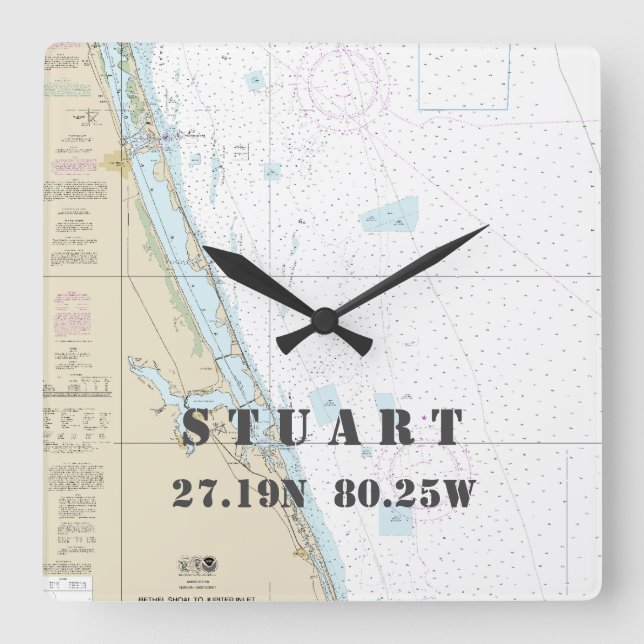 Horloge Carrée Stuart FL Latitude de Nautical Chart (Recto)