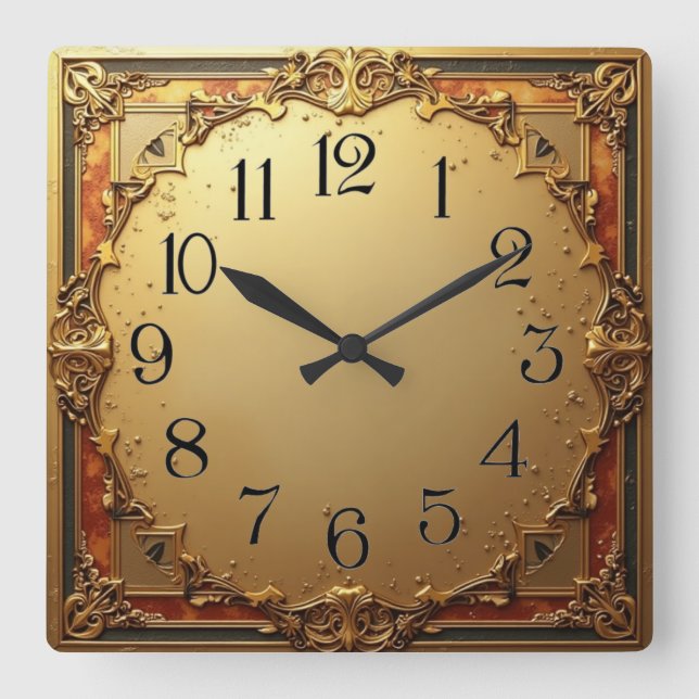 Horloge Carrée Style Art Déco Élégant (Recto)