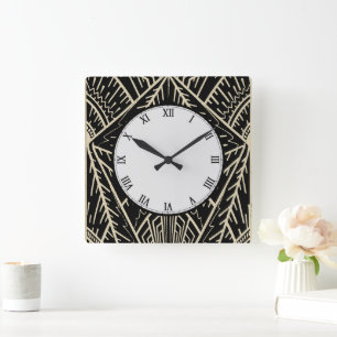 Horloge Carrée Style Art déco Esquisse en noir et or