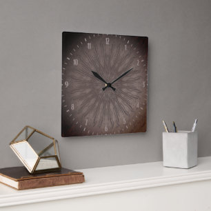 Horloge Carrée Style boho mandala éclatée organique marron terreu