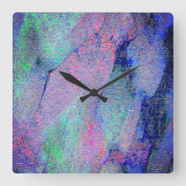 Horloge Carrée Style cuir ciré avec peinture usée, tons bleus