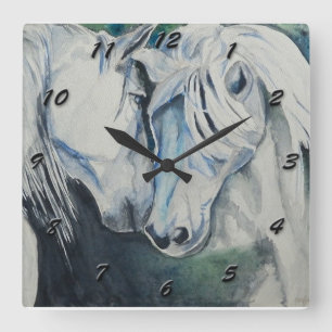 Horloge Carrée Style d'aquarelle d'horloge de cheval