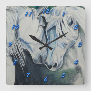 Horloge Carrée Style d'aquarelle d'horloge de cheval avec des