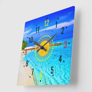 Horloge Carrée Style Été & Bord de Mer -  Photographie de Plage