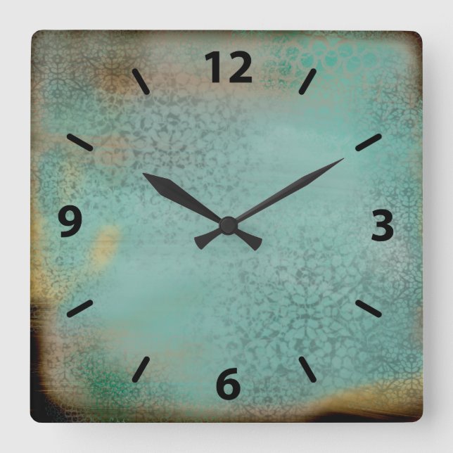 Horloge Carrée Style Ferme Rustique Antique Turquoise Faux Lace (Recto)