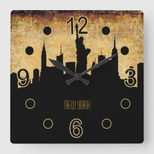 Horloge Carrée Style grunge vintage de l'horizon   de New York