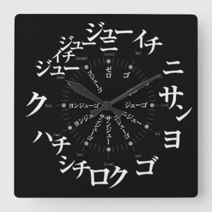 Horloge Carrée Style japonais Katakana [visage noir]