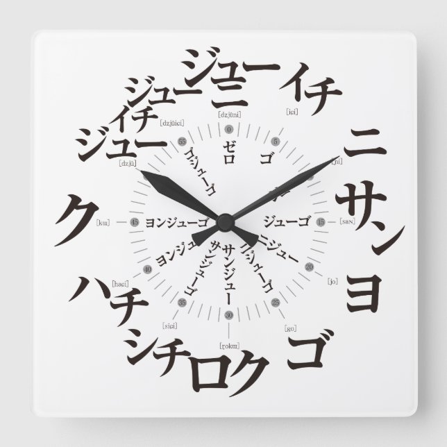 Horloge Carrée Style Katakana japonais [visage blanc] (Recto)