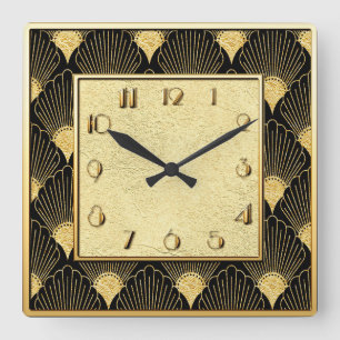 Horloge Carrée Style Ventilateur Floral Art Déco