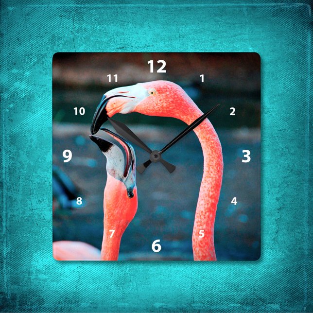Horloge Carrée Stylo rose flamant meilleurs amis photo moderne (Créateur téléchargé)