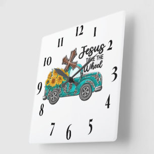 Horloge Carrée Sublimation de tournesol/camion inspirationnelle