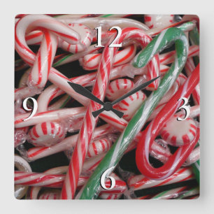 Horloge Carrée Sucres de canne et menthe de Noël