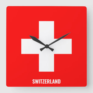 Horloge Carrée Suisse Drapeau éblouissant patriotique