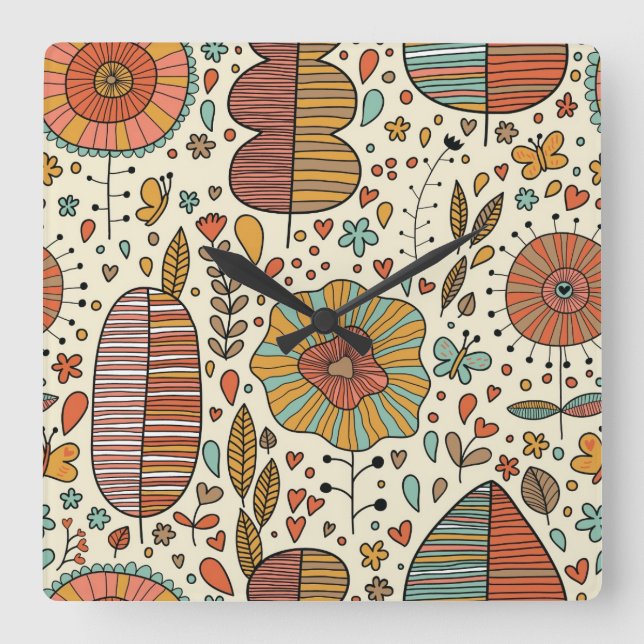 Horloge Carrée Summer floral pattern made of leaves (Recto)