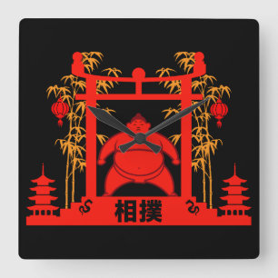 Horloge Carrée Sumo Wrestler