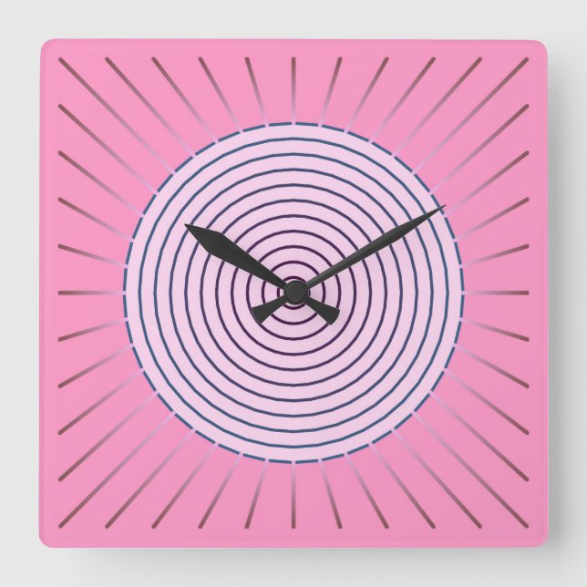 Horloge Carrée Sunburst géométrique moderne - Nuances de rose (Recto)