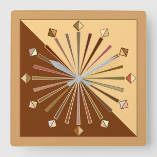 Horloge Carrée Sunburst géométrique moderne, Or de moutarde