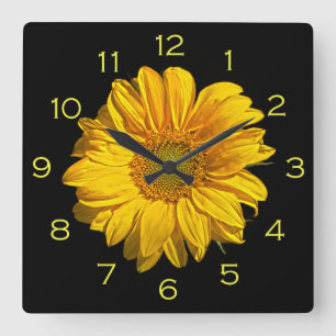 Horloge Carrée Sunflower Yellow Numéros wccnm
