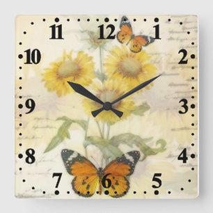 Horloge Carrée Sunflowers and butterfly square wall clock