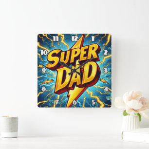 Horloge Carrée Super Papa : La foudre, hommage héroïque