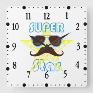 Horloge Carrée Super Star avec lunettes de soleil et moustache