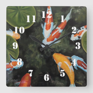 Horloge Carrée Superbes poissons Koï