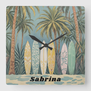 Horloge Carrée Surf Up, Style Pastel Personnalisé