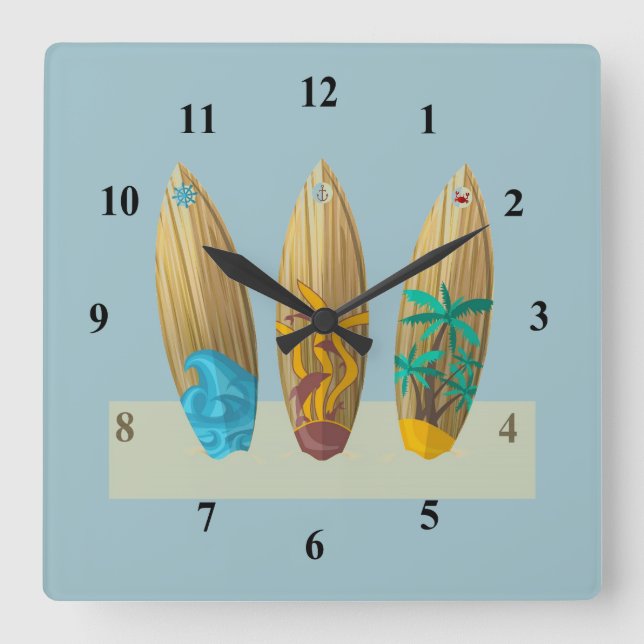 Horloge Carrée Surfboards on the sand (Recto)