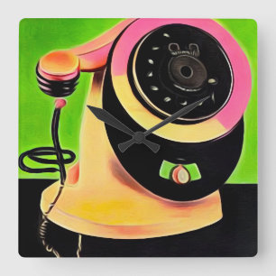 Horloge Carrée Surreal Pop Art Rétro Téléphone 3