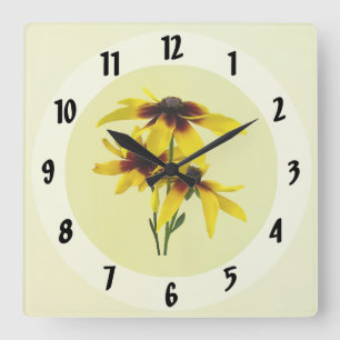 Horloge Carrée Sushis Brown et jaunes d'yeux noirs