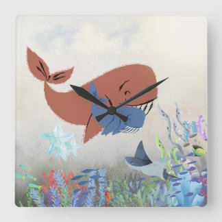 Horloge Carrée Sweet Mama & Baby Whale Nursery Wall Clock