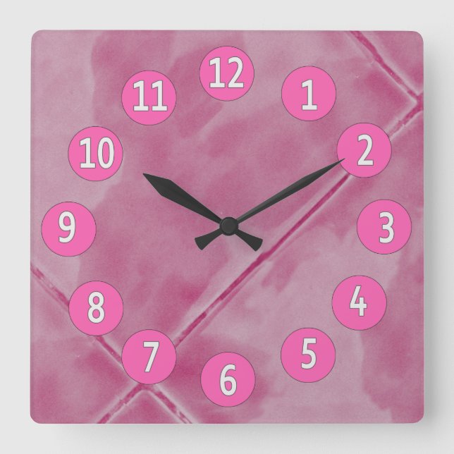 Horloge Carrée Sweet Pink Tiles with White Digits (Recto)